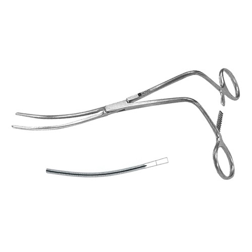 Zanger Acutely Curved Abdominal Aorta Clamp, Curved Shanks Angled 90 Degrees, Debakey Teeth, 12 1/4" (31.0 Cm)